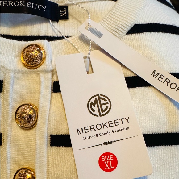 Merokeety Sweater Dress Women Long Sleeve Striped Button Crewneck Mini Dress NWT - Picture 7 of 10